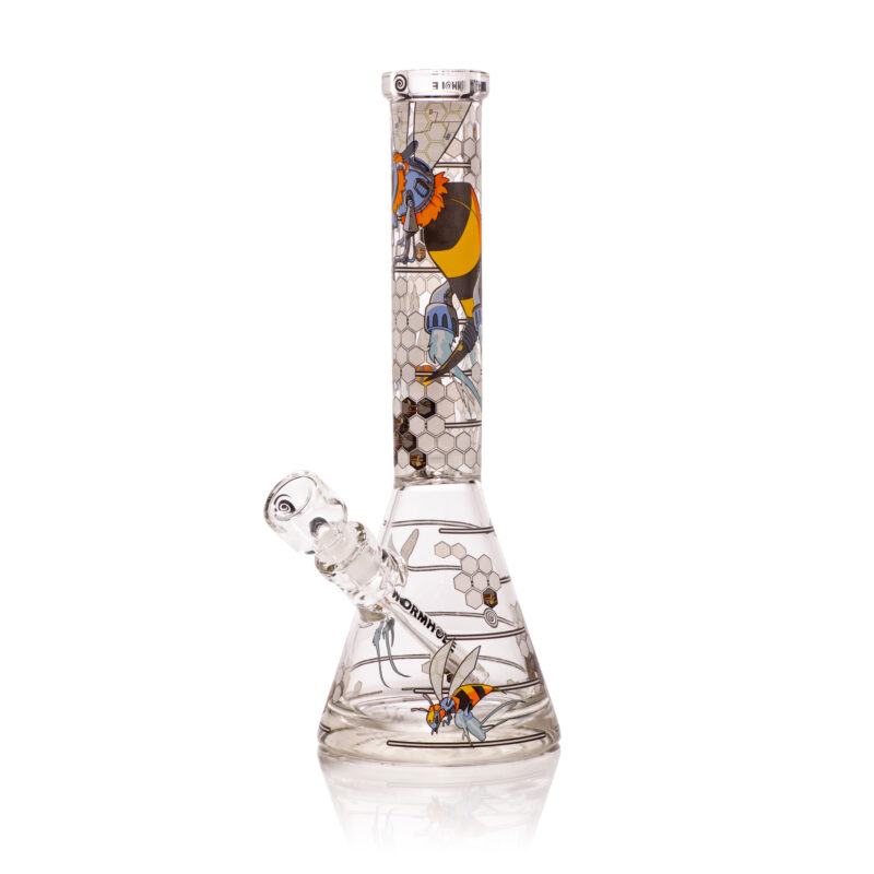WH-101_B Robo-Bees 14" Clear Beaker Bong